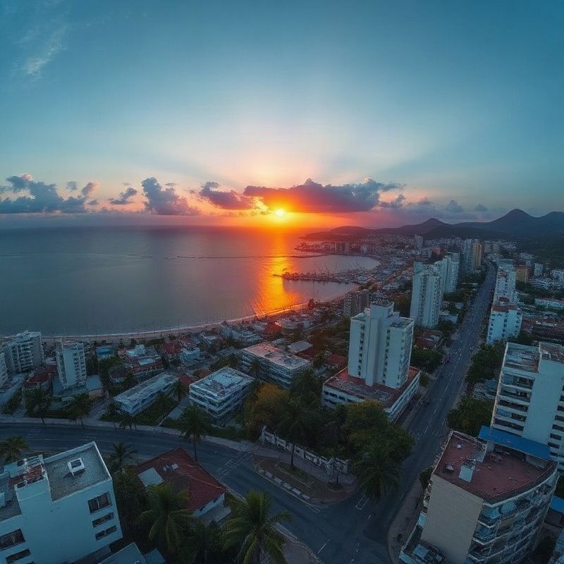 Vista aérea do Centro de Florianópolis ao entardecer